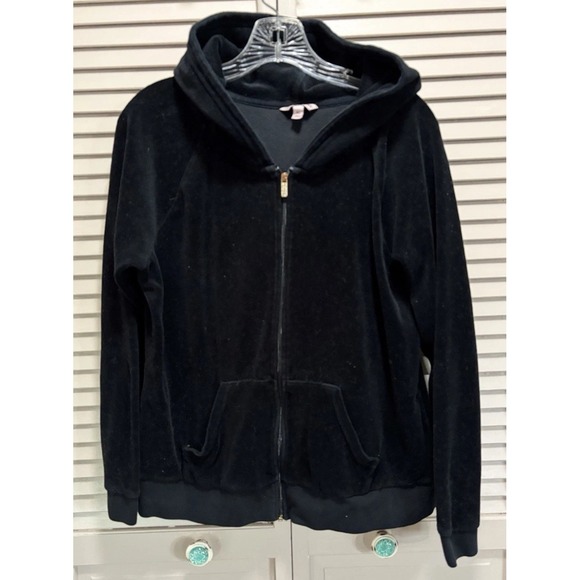 Juicy Couture Juniors Velour Hoodie Sweatshirt Size XL Long Sleeve Black Designe - Picture 1 of 6